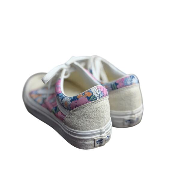 VAN's Old Skool Cream Suede Leather w/ Pink Floral Print Multi-Color - W.8 - EUC - Picture 6 of 9